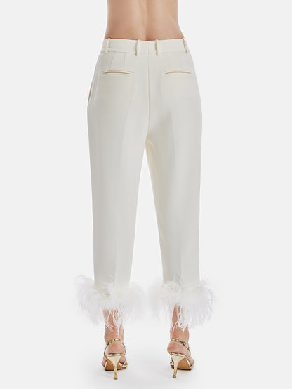 High-Waist Feather Trim Pants