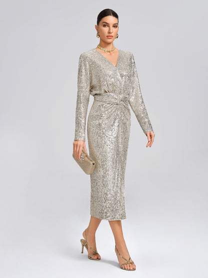 Elegant V-Neck Sequin Dress