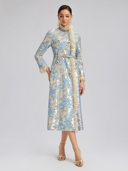 Court-Inspired Rhinestone Jacquard Lace Coat