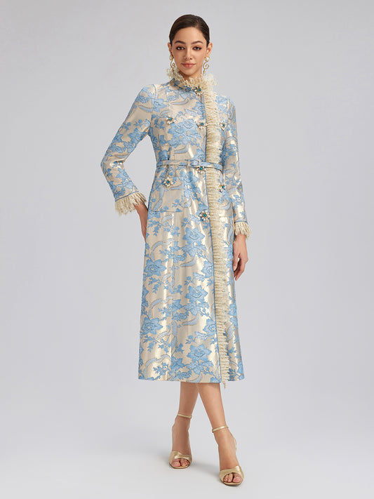 Court-Inspired Rhinestone Jacquard Lace Coat