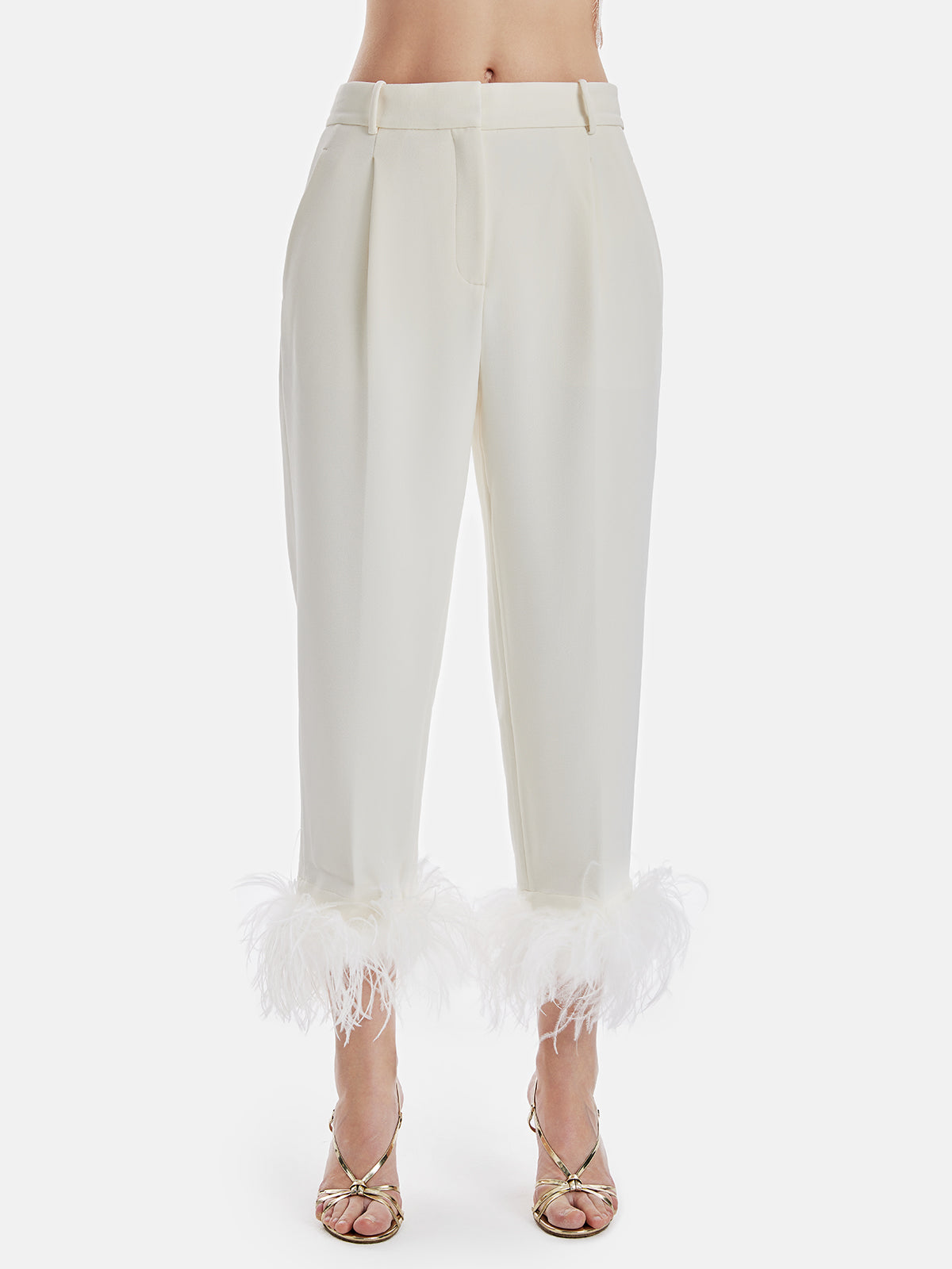 High-Waist Feather Trim Pants - Satr Queen