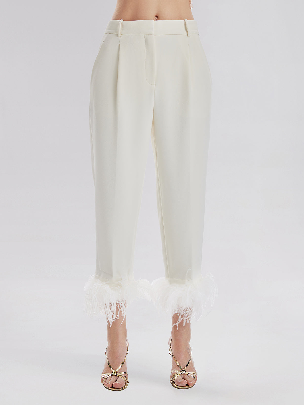 Final Sale | High-Waist Feather Trim Pants