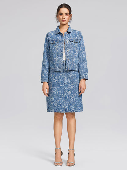100% Cotton Denim Rose Print Jacket