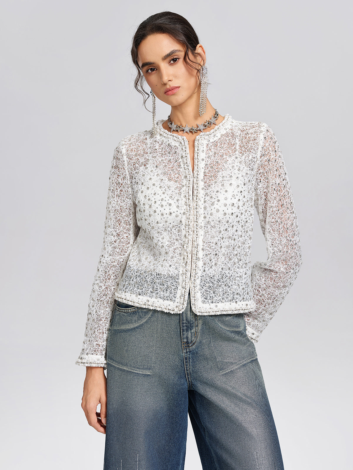 Sparkle Lace Beaded Trim Jacket