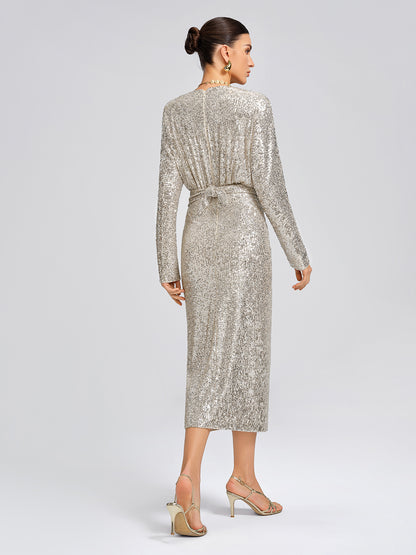 Elegant V-Neck Sequin Dress