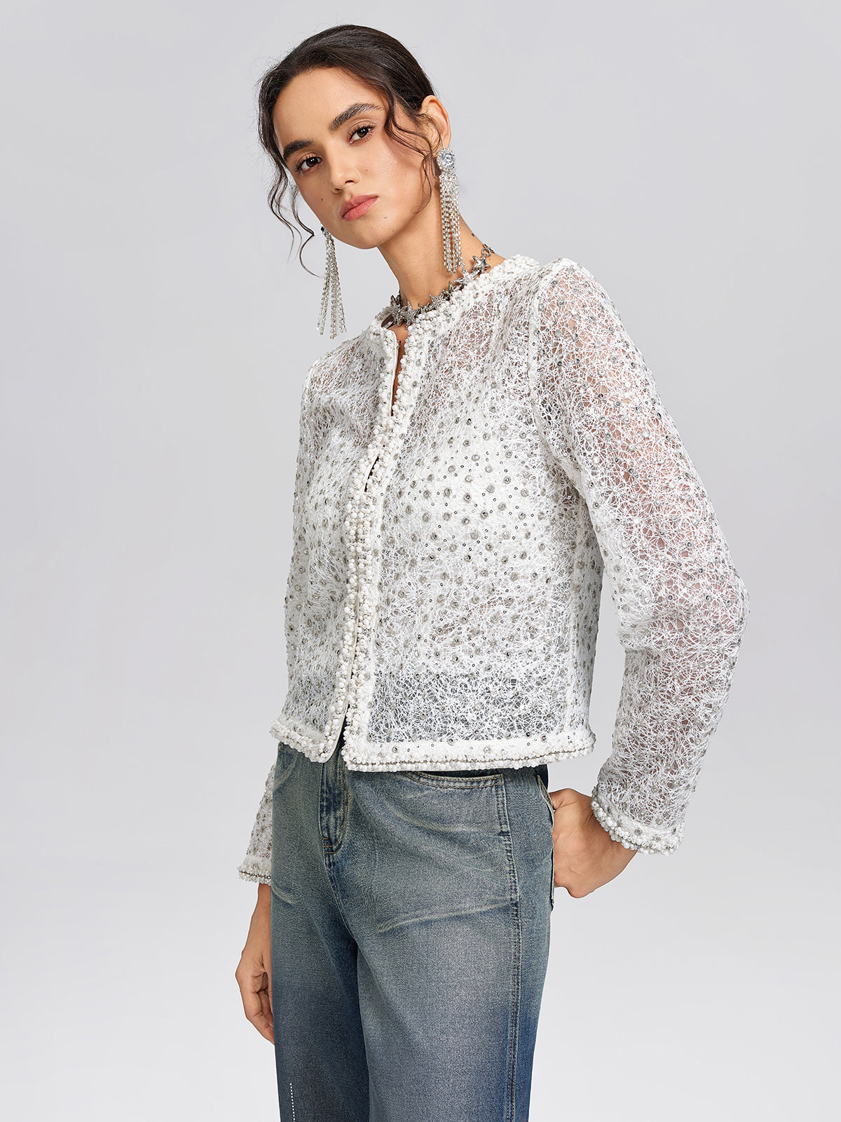 Sparkle Lace Beaded Trim Jacket