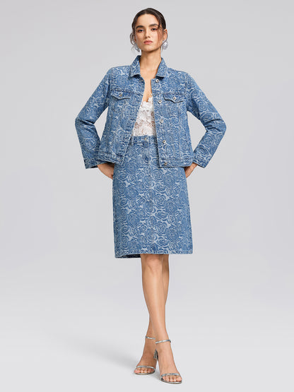 100% Cotton Denim Rose Print Jacket