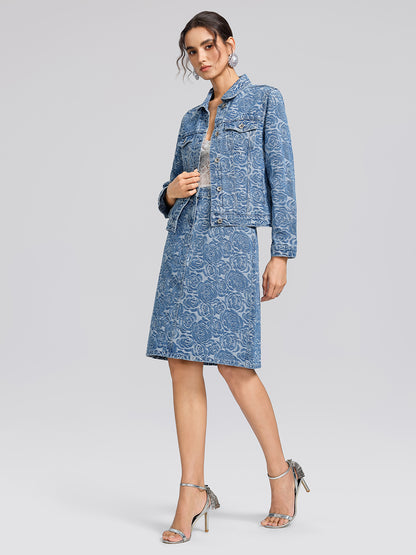 100% Cotton Denim Rose Print Jacket