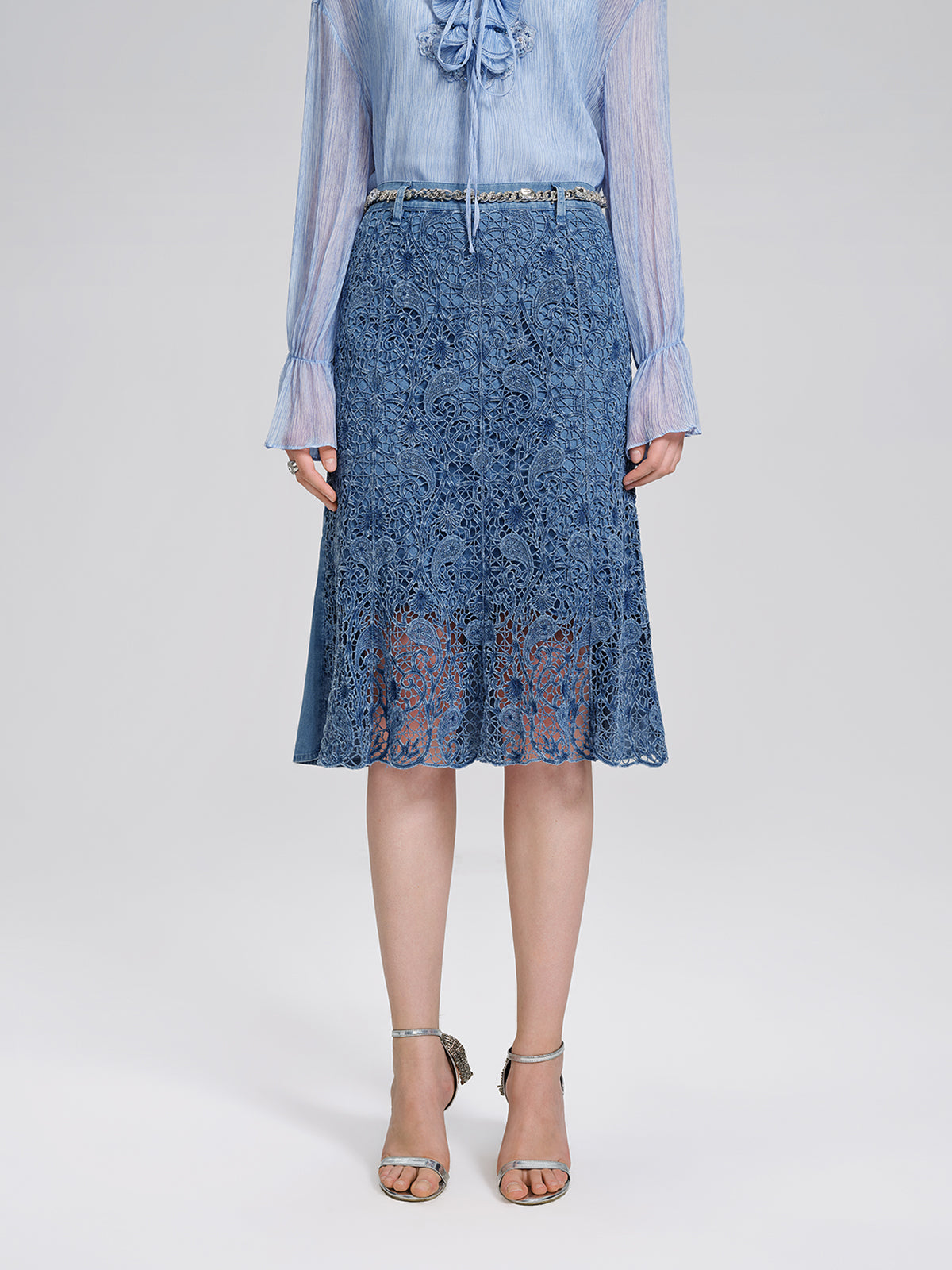 Paisley Embroidered Lace Cutout Mermaid Skirt