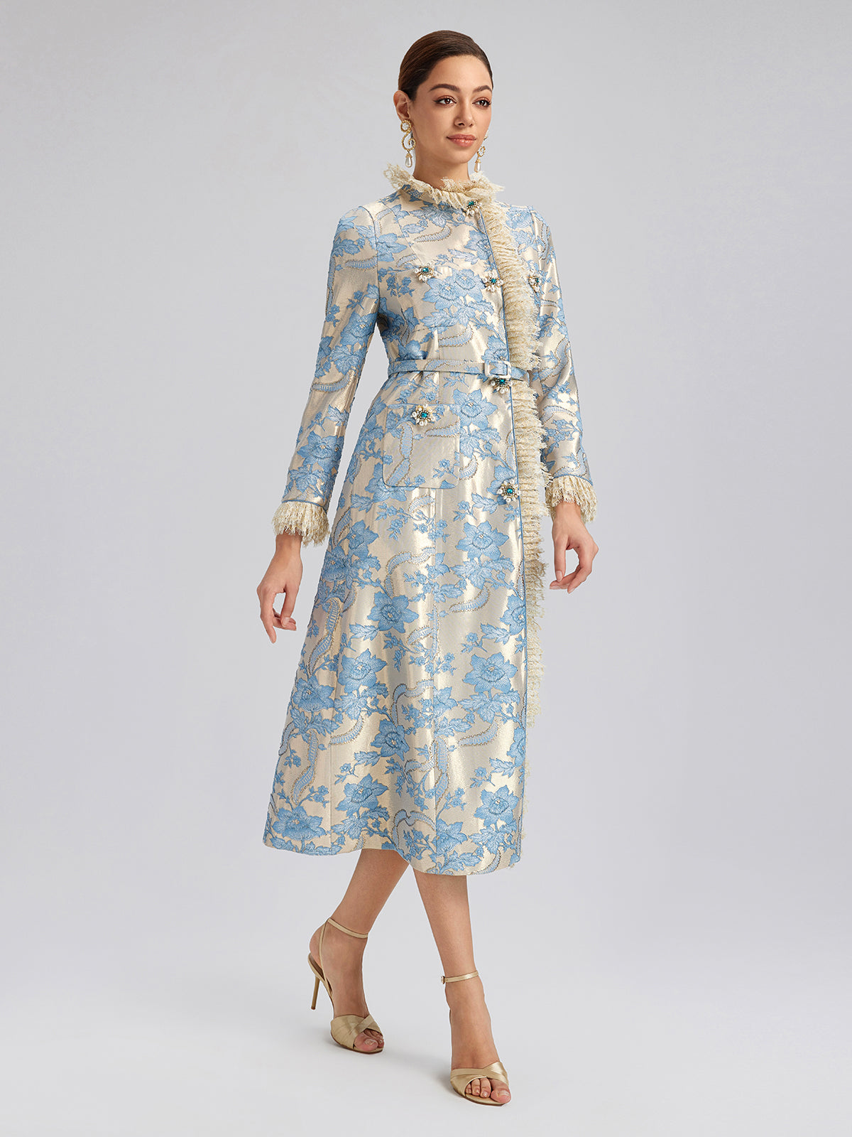 Court-Inspired Rhinestone Jacquard Lace Coat