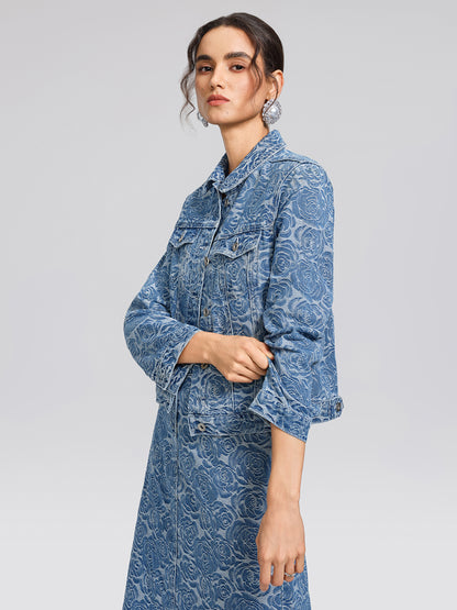 100% Cotton Denim Rose Print Jacket