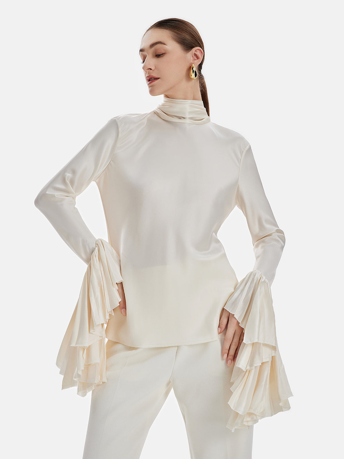 Romantic Flare Sleeve Turtleneck Top