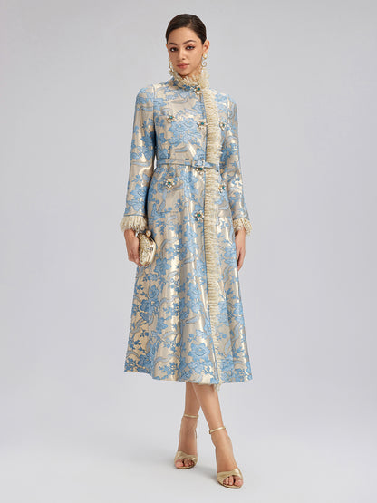 Court-Inspired Rhinestone Jacquard Lace Coat