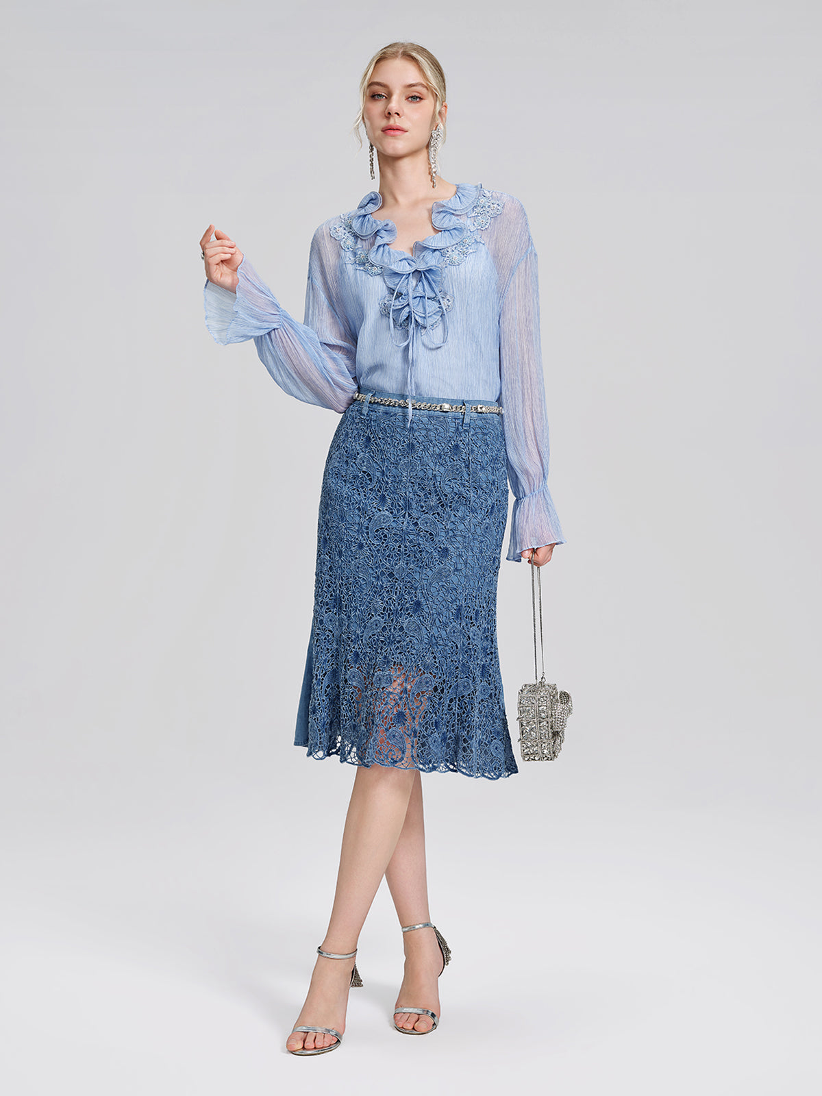 Paisley Embroidered Lace Cutout Mermaid Skirt