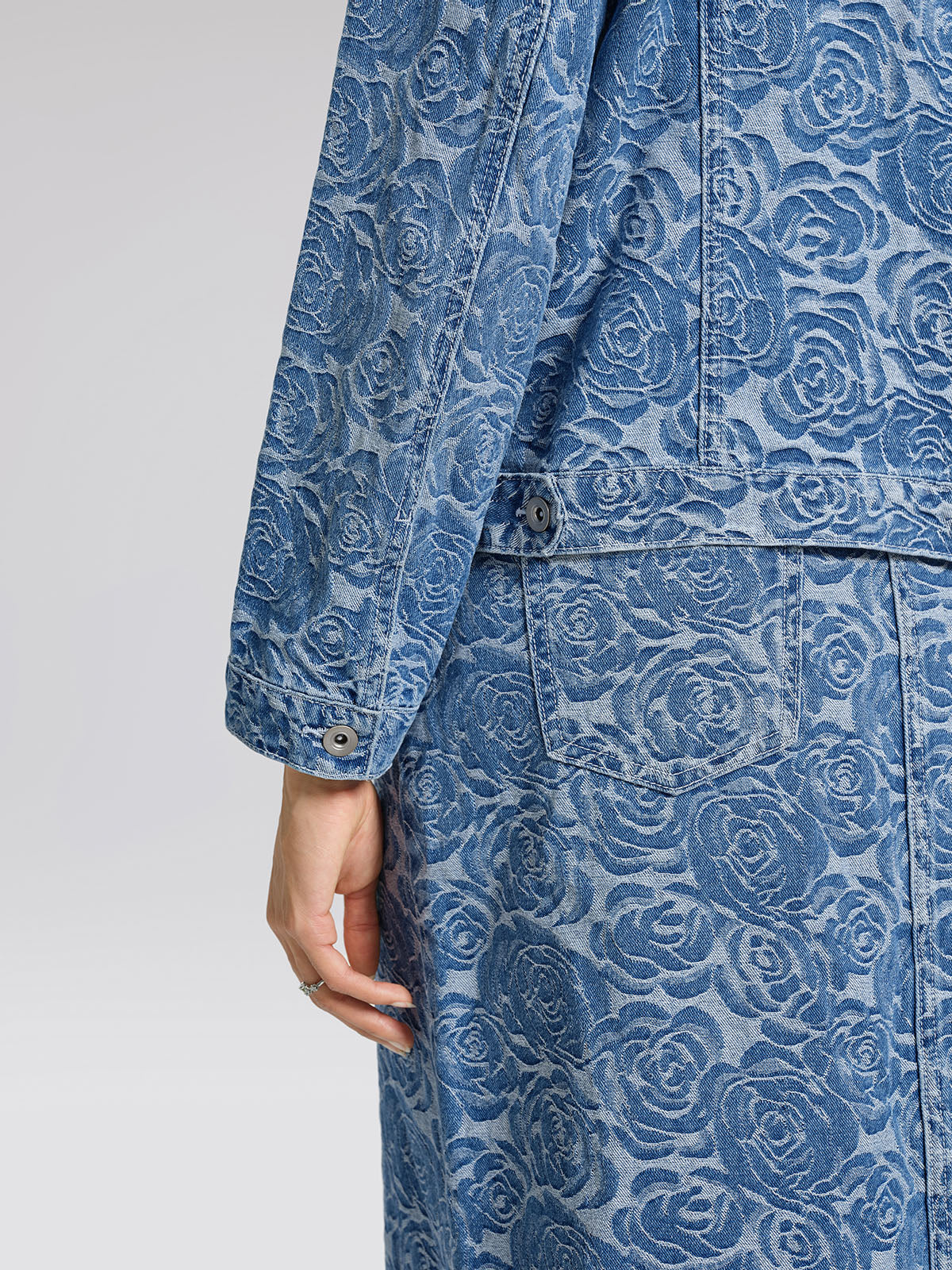100% Cotton Denim Rose Print Jacket