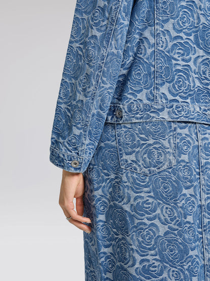 100% Cotton Denim Rose Print Jacket
