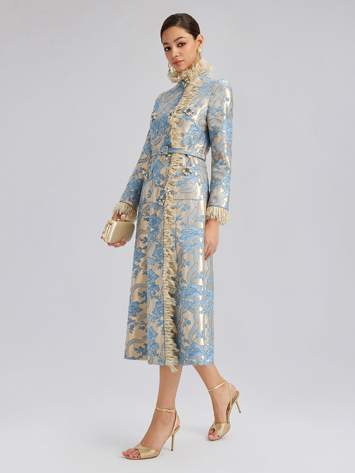 Court-Inspired Rhinestone Jacquard Lace Coat