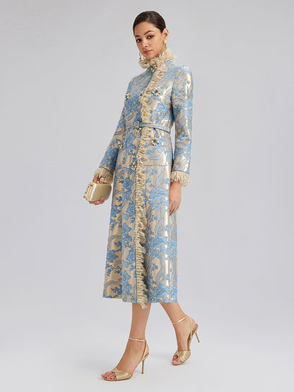 Court-Inspired Rhinestone Jacquard Lace Coat