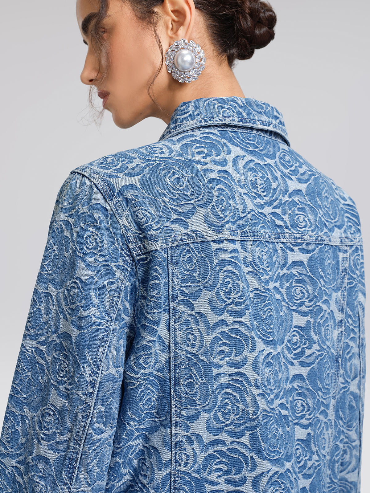 100% Cotton Denim Rose Print Jacket
