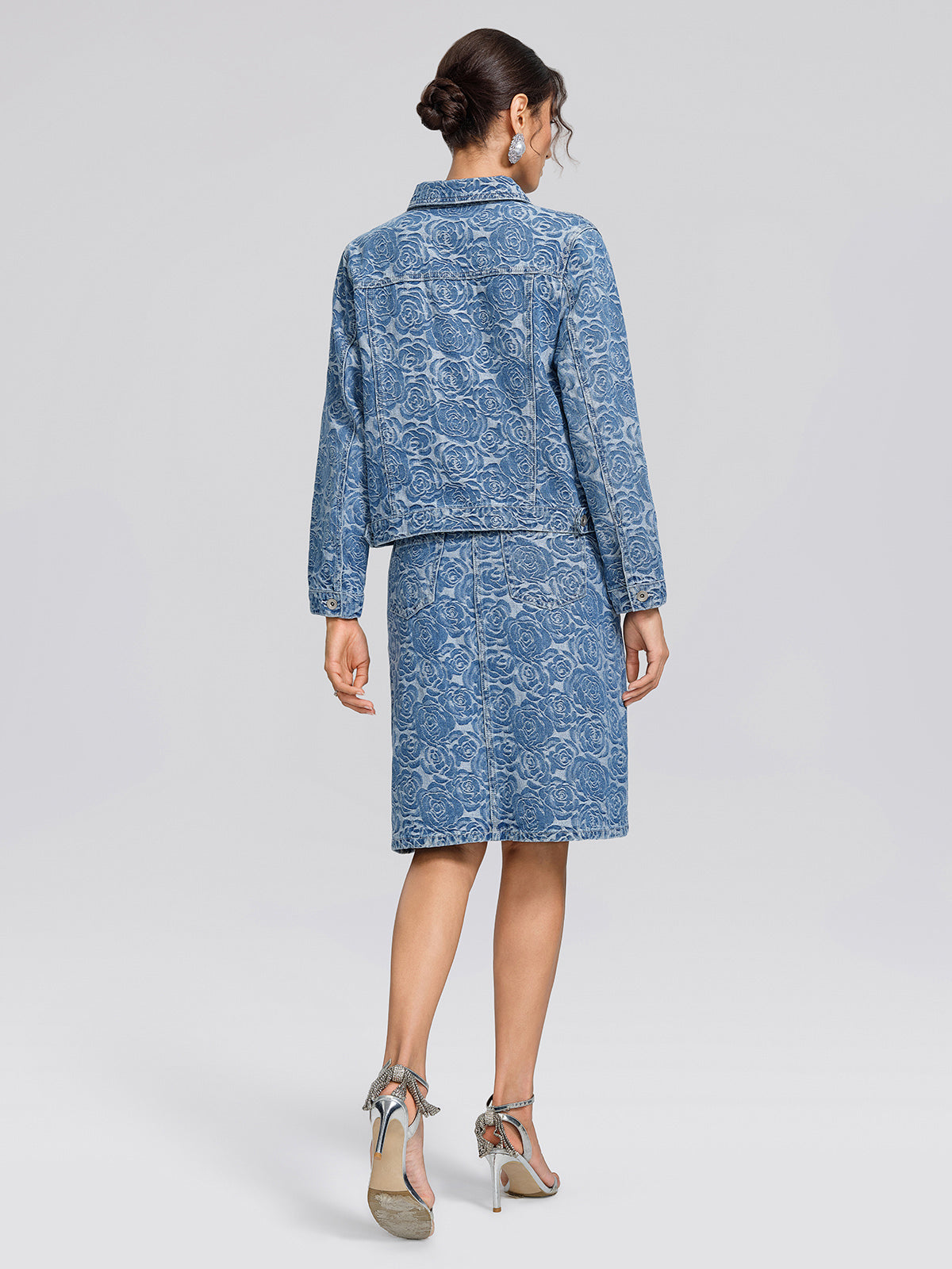 100% Cotton Denim Rose Print Skirt