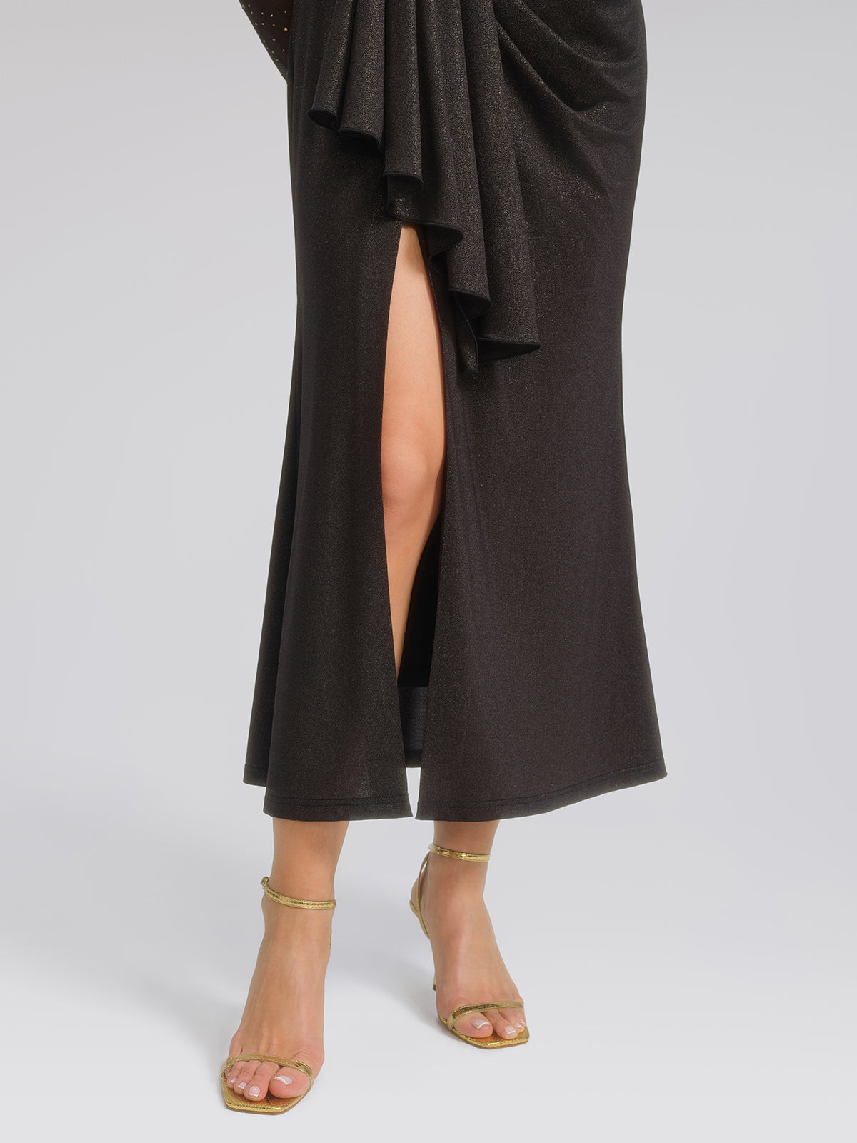 Hand-Set Gradient Rhinestone Pleated V-Neck Dress