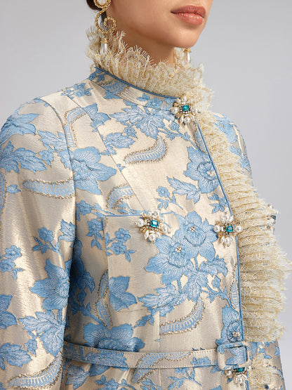 Court-Inspired Rhinestone Jacquard Lace Coat