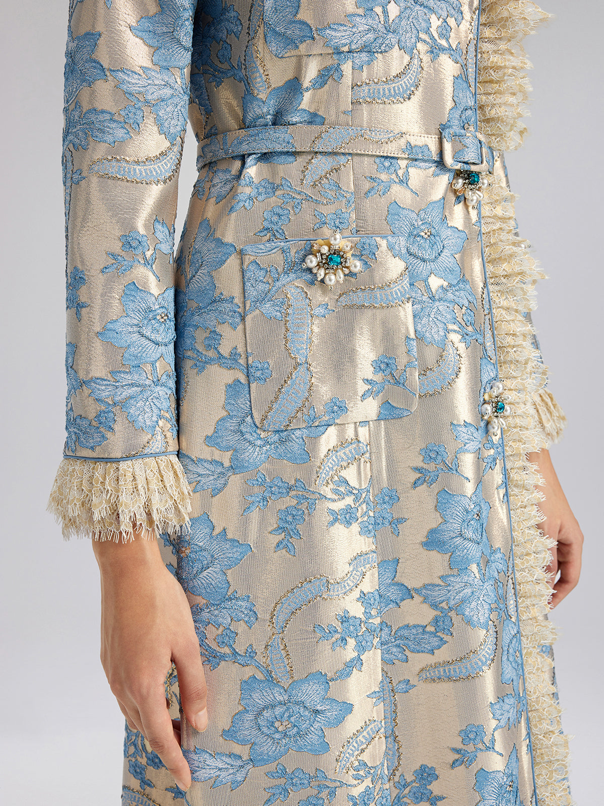 Court-Inspired Rhinestone Jacquard Lace Coat