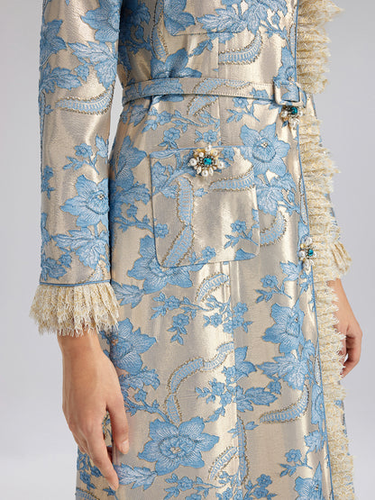 Court-Inspired Rhinestone Jacquard Lace Coat
