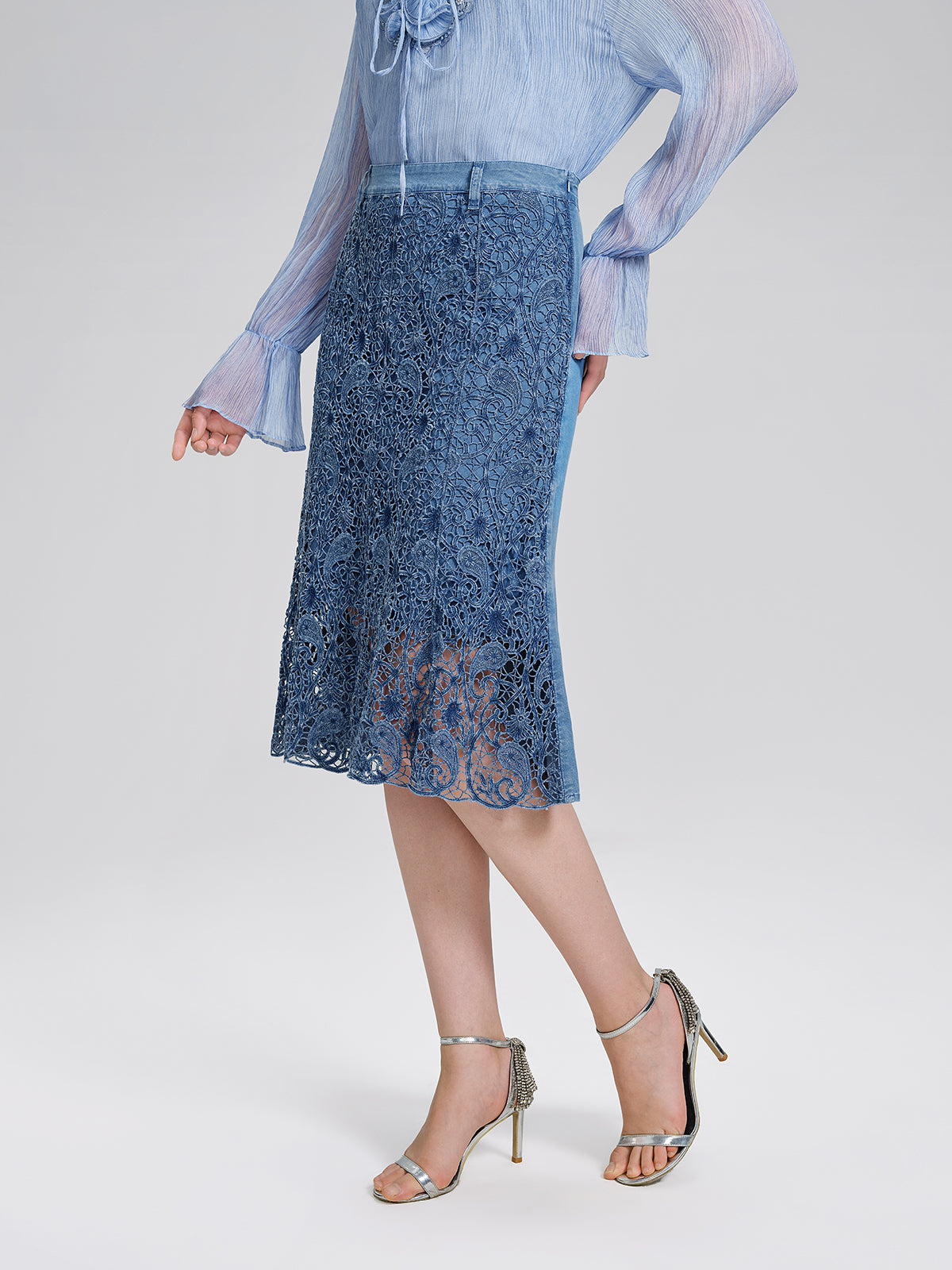 Paisley Embroidered Lace Cutout Mermaid Skirt