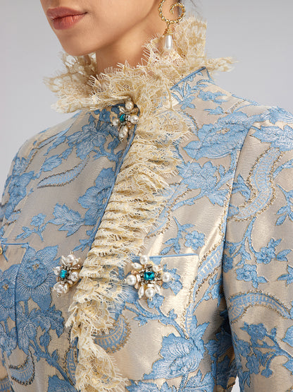 Court-Inspired Rhinestone Jacquard Lace Coat