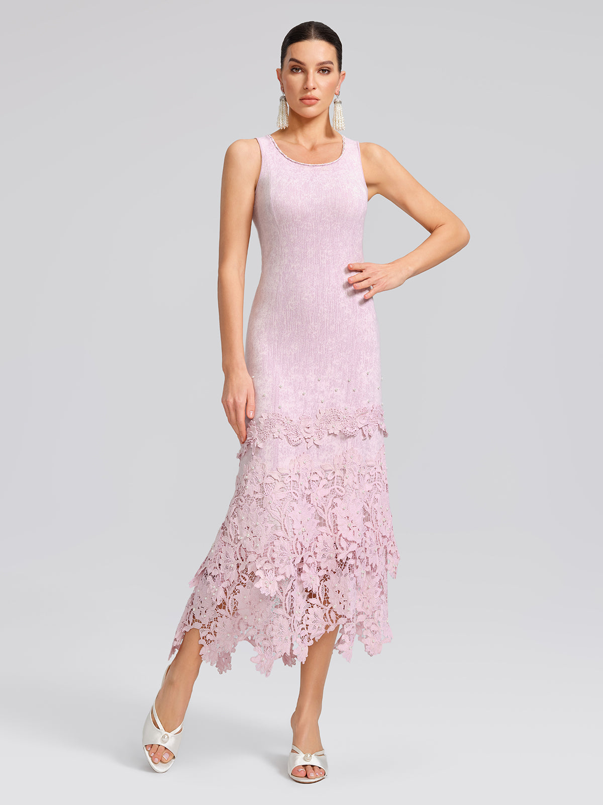 Beaded Lace Knit Slip Dress