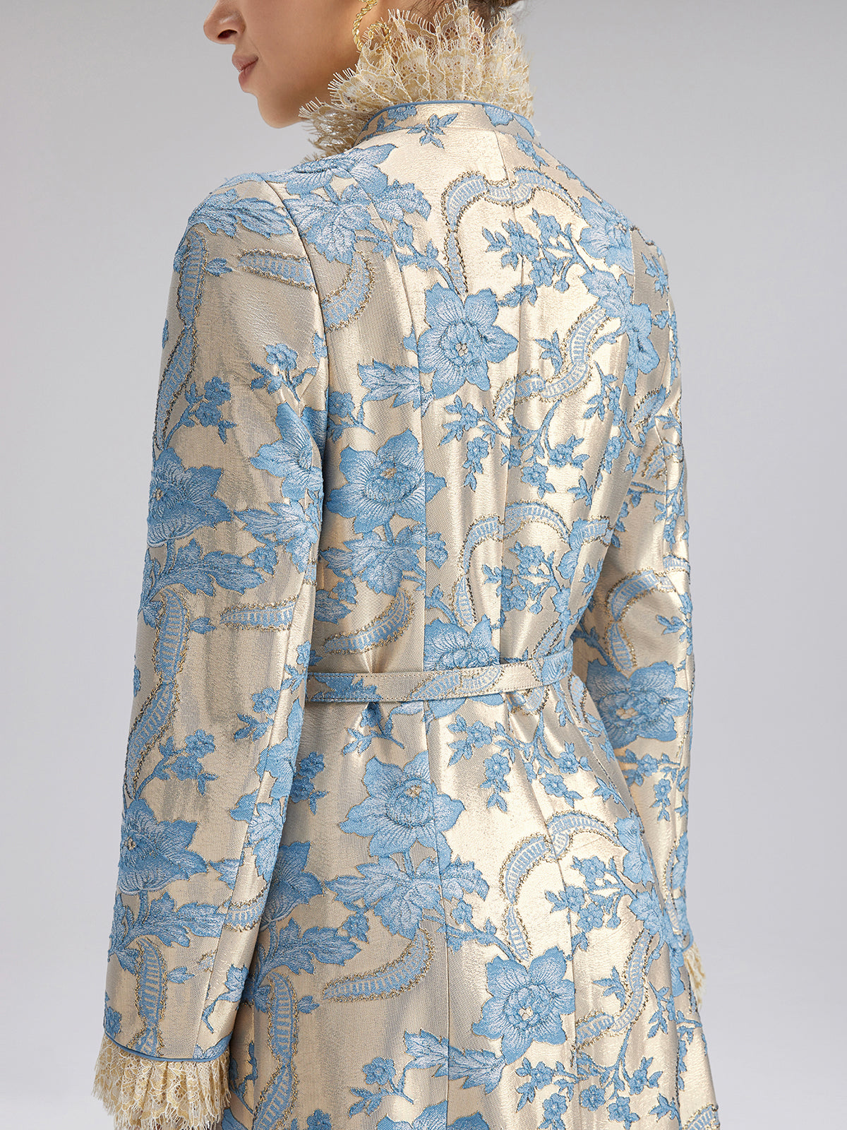 Court-Inspired Rhinestone Jacquard Lace Coat