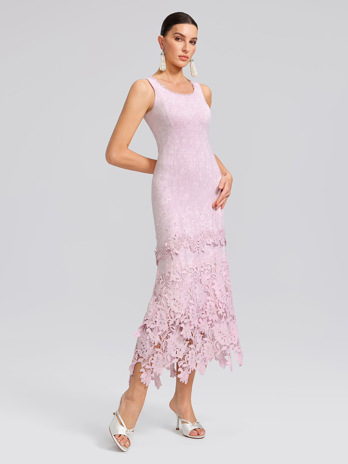 Beaded Lace Knit Slip Dress