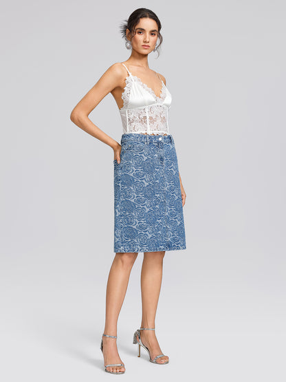 100% Cotton Denim Rose Print Jacket