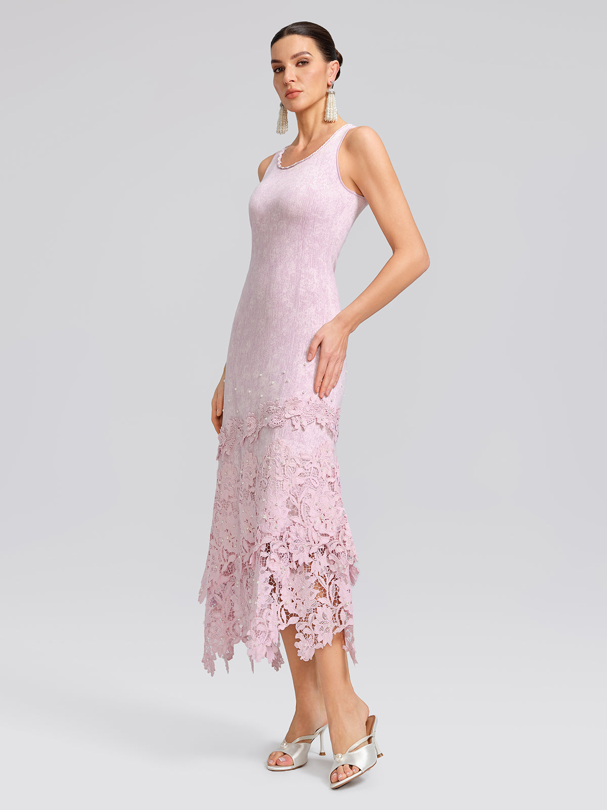 Beaded Lace Knit Slip Dress