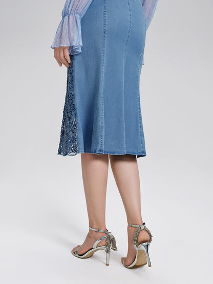 Paisley Embroidered Lace Cutout Mermaid Skirt