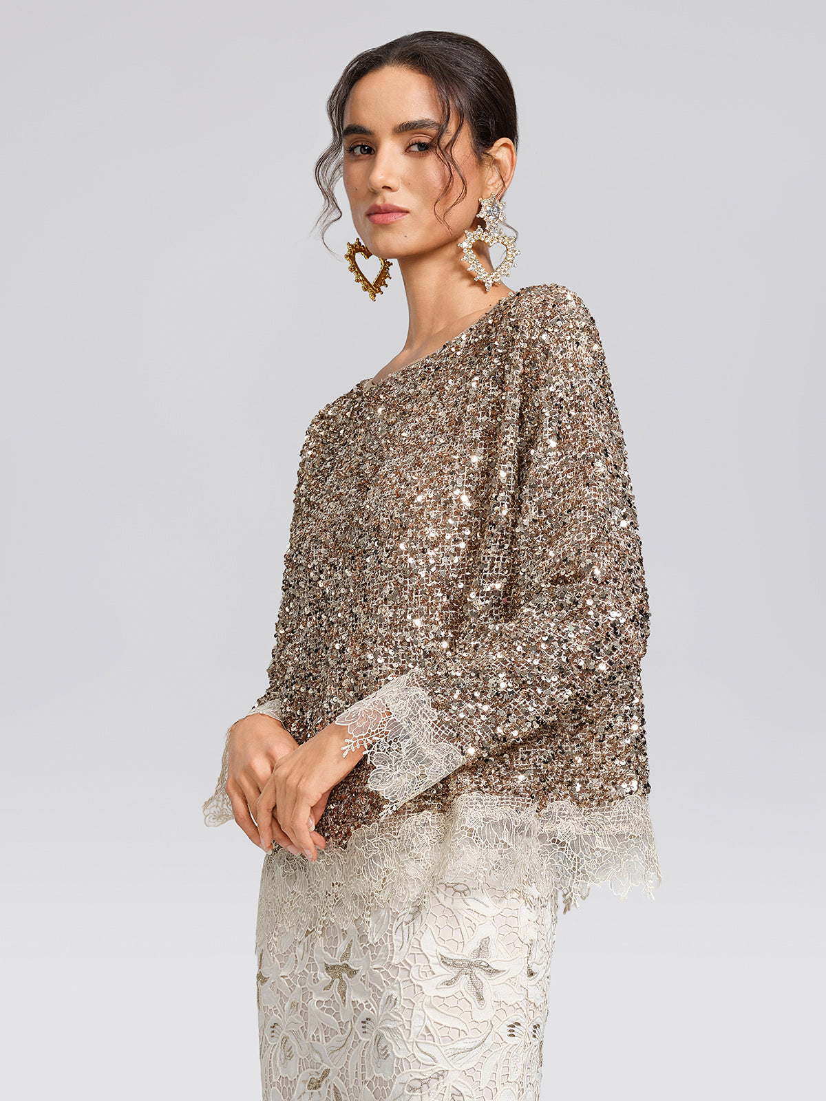 Sequin Floral Lace Blouse