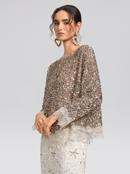 Sequin Floral Lace Blouse