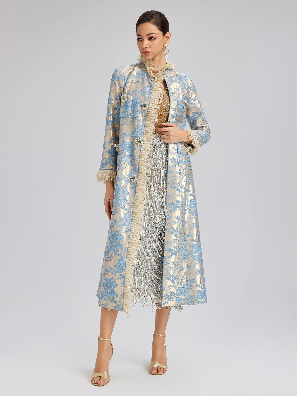 Court-Inspired Rhinestone Jacquard Lace Coat