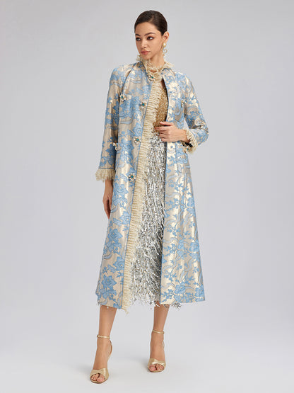 Court-Inspired Rhinestone Jacquard Lace Coat