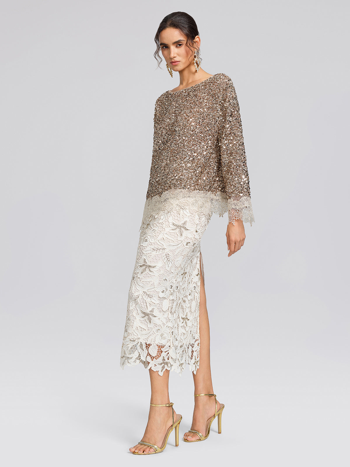 Sequin Floral Lace Blouse