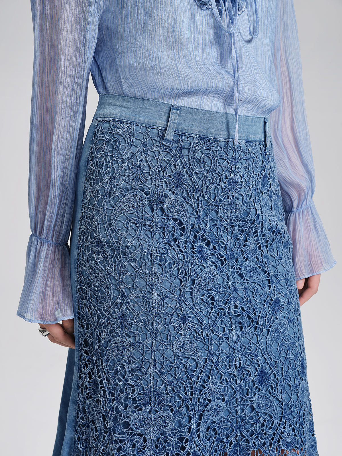 Paisley Embroidered Lace Cutout Mermaid Skirt