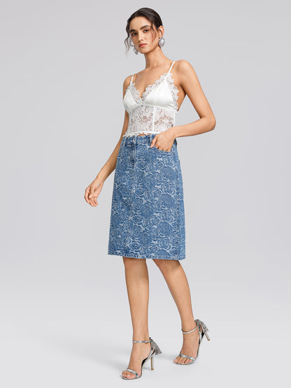 100% Cotton Denim Rose Print Jacket