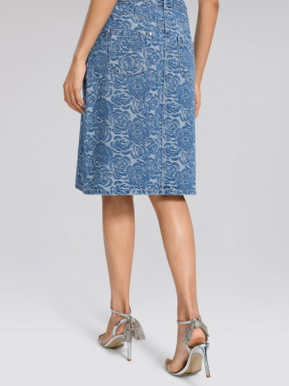 100% Cotton Denim Rose Print Skirt