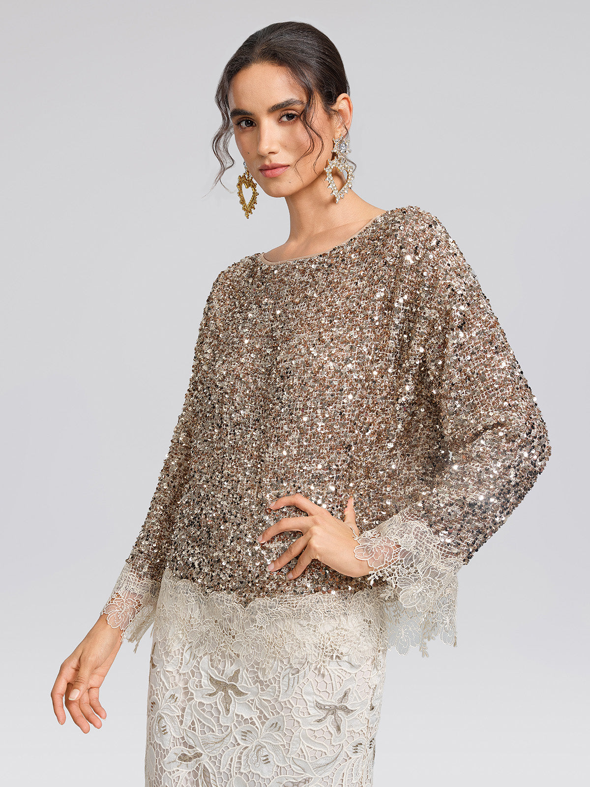 Sequin Floral Lace Blouse
