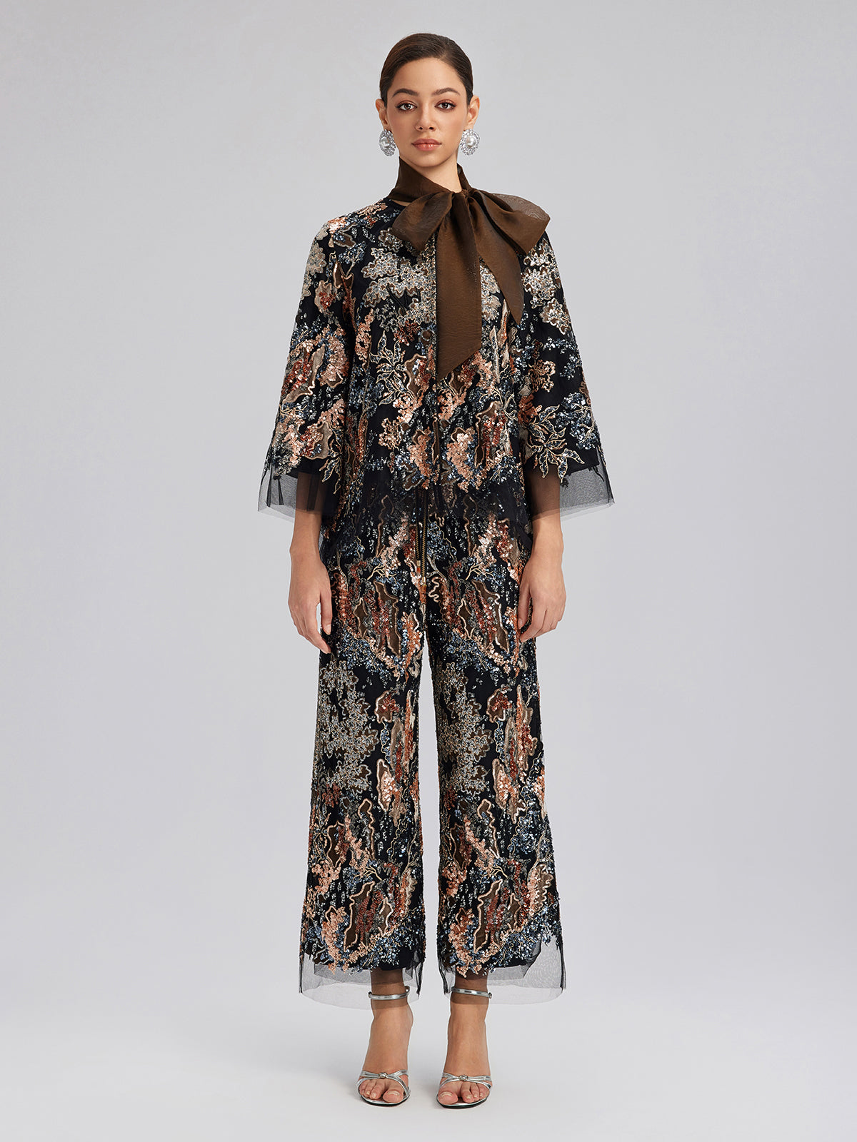 Sequin Vine Embroidered Straight Pants