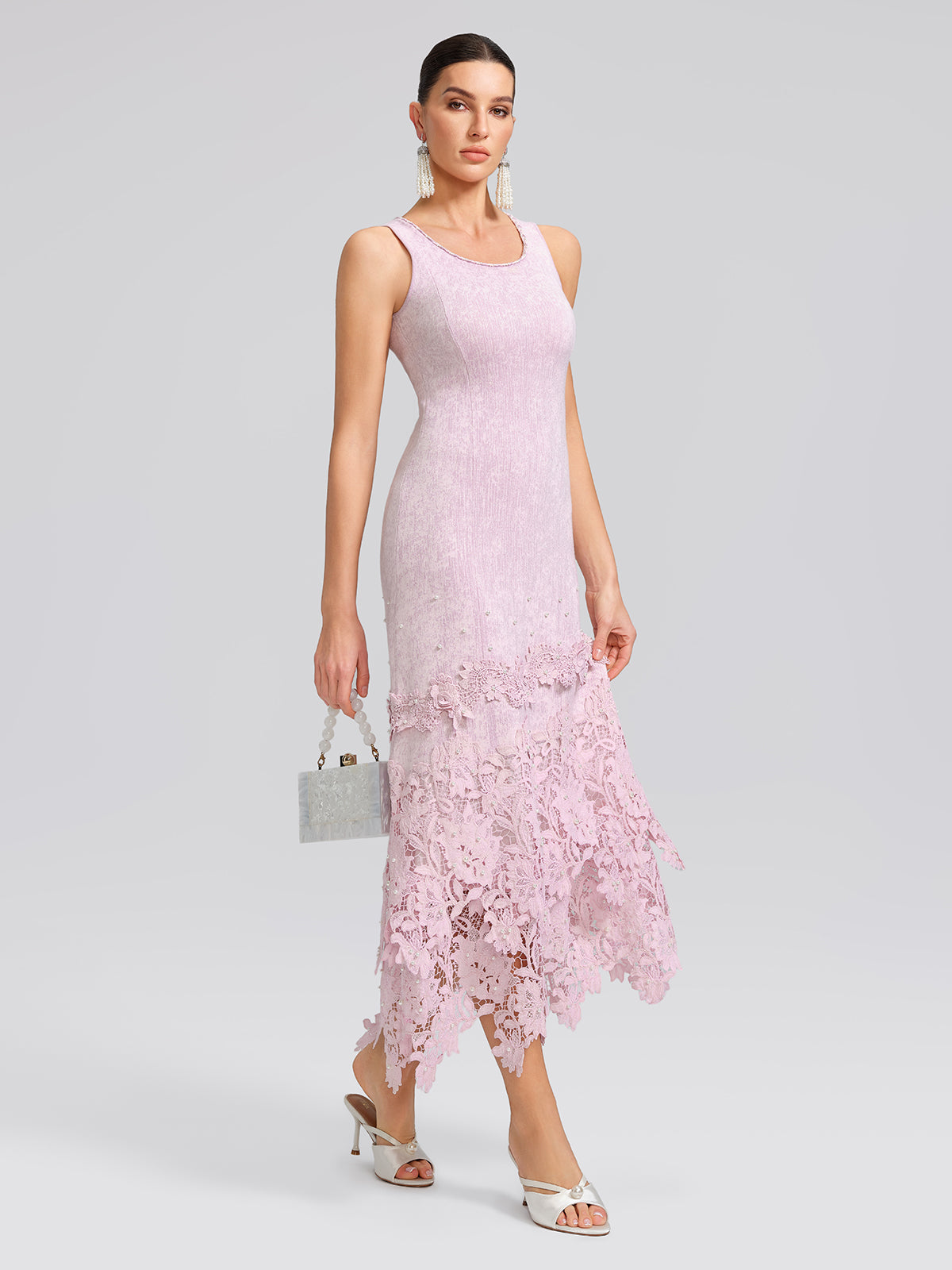Beaded Lace Knit Slip Dress