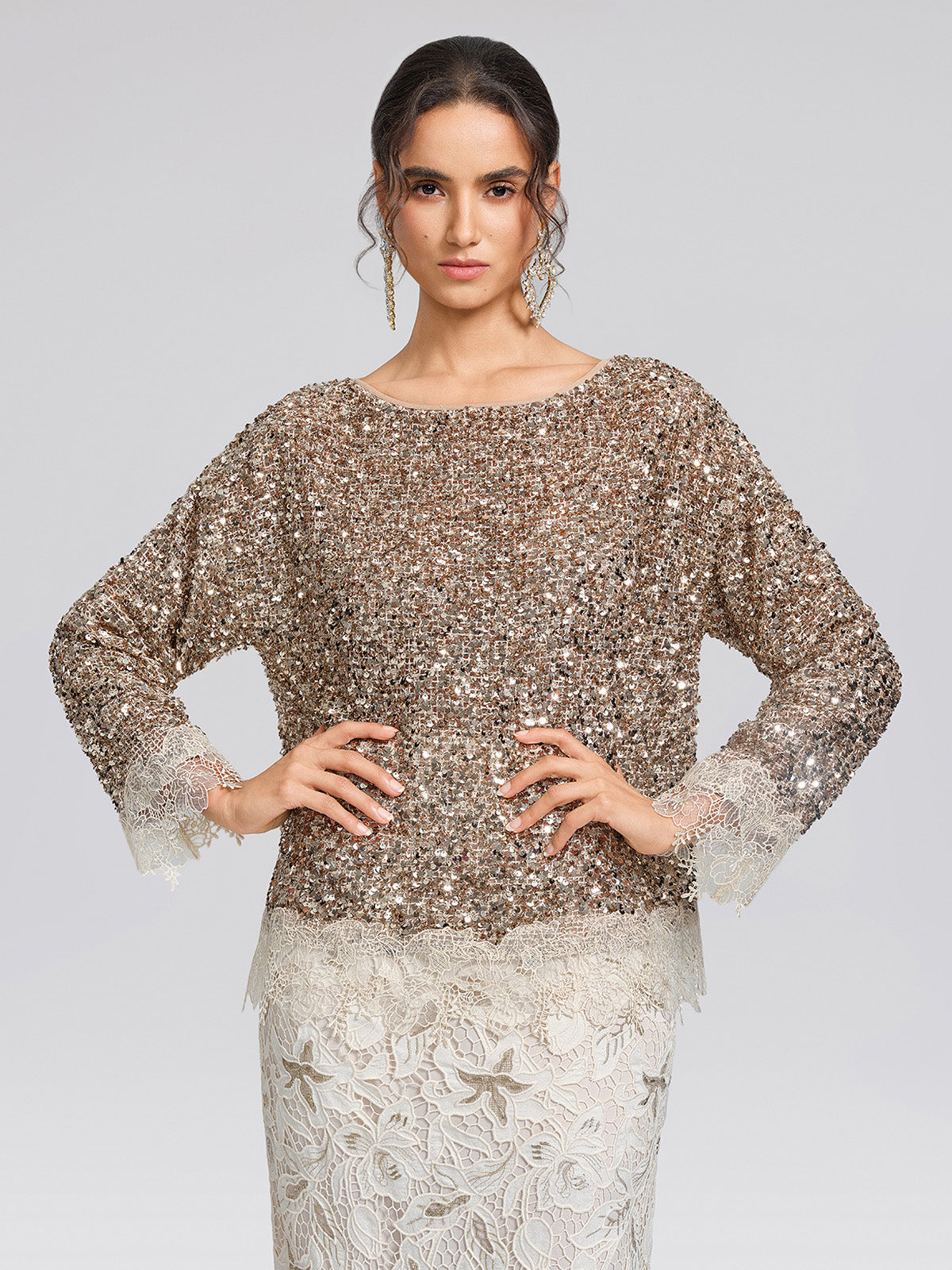 Sequin Floral Lace Blouse