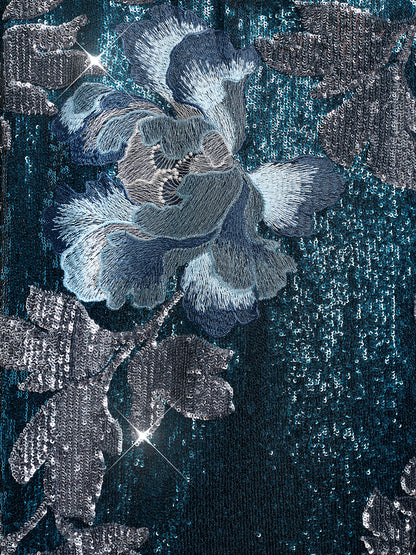 Sequin Embroidered Feather-Trim Top