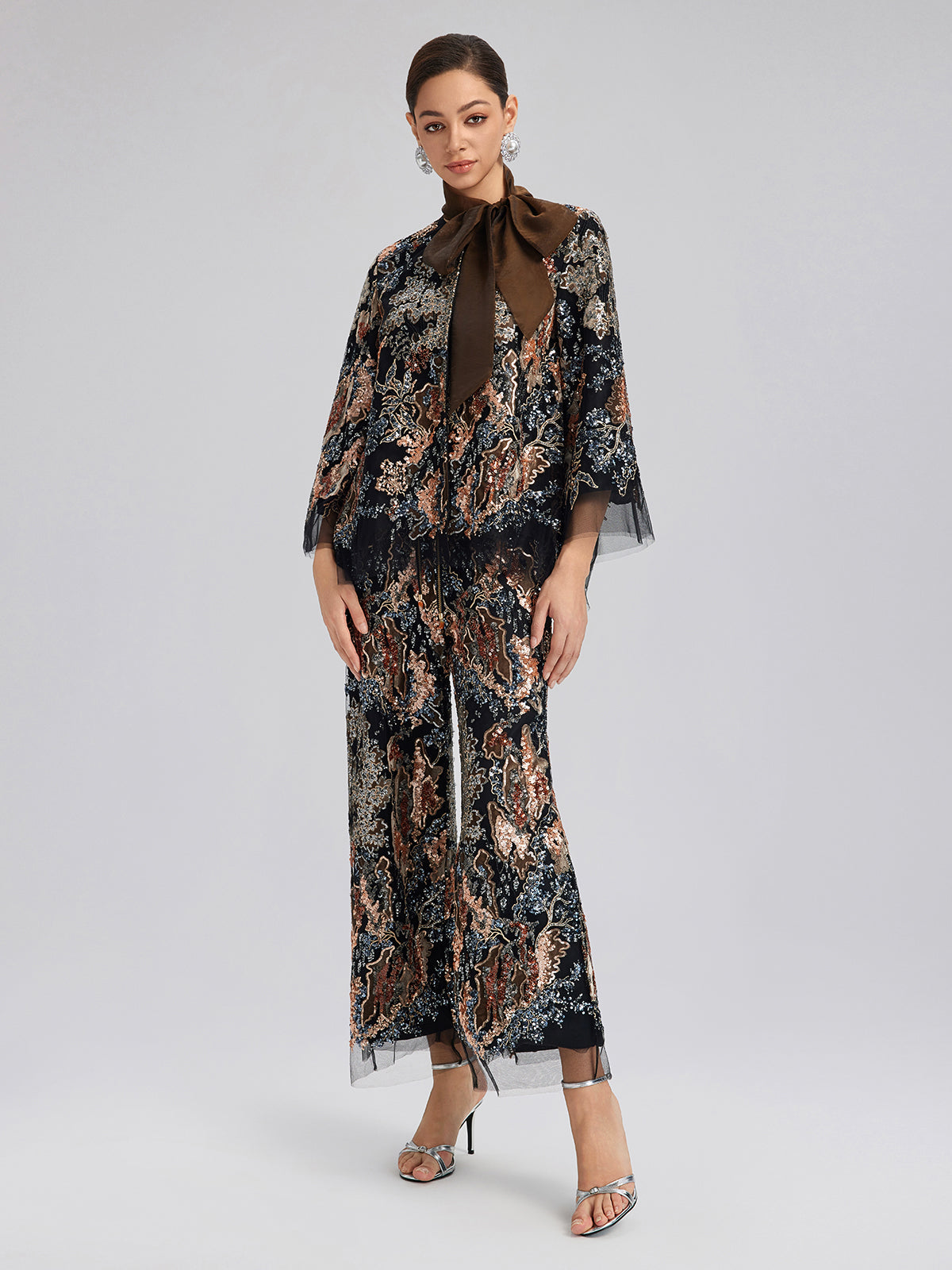 Sequin Vine Embroidered Straight Pants